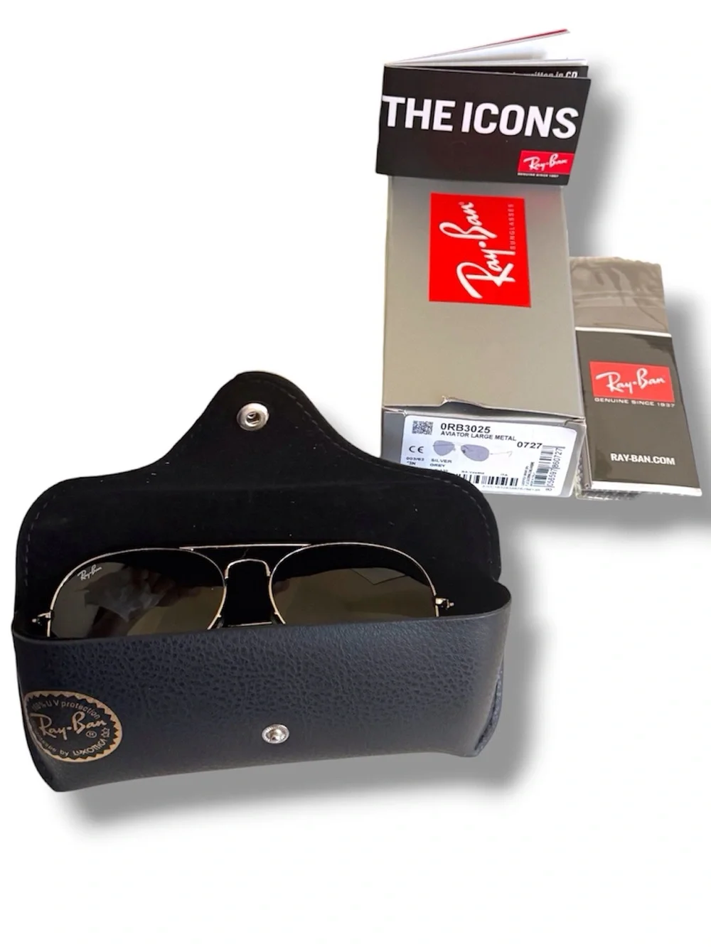 Ray-Ban Aviator Sunglasses Silver Frame with Black Lenses NWT Full Inclusion